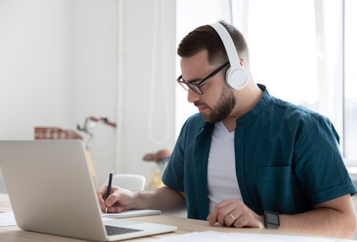 Man in front of computer